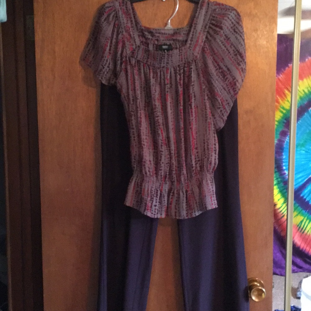 Business attire — shirt and deep purple pants